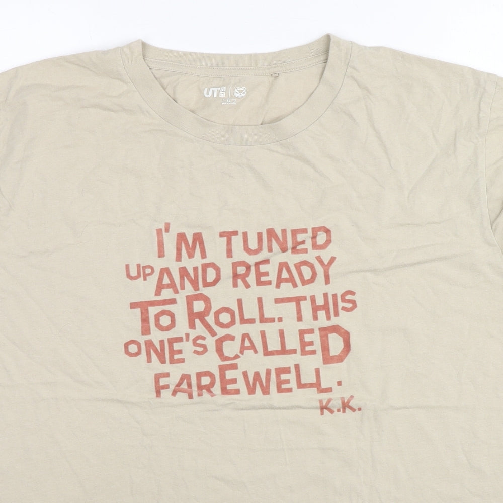 Uniqlo Mens Beige Cotton T-Shirt Size XL Crew Neck