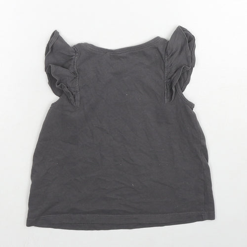NEXT Girls Grey Cotton Basic T-Shirt Size 2-3 Years Round Neck Pullover - Ruffle Sleeve