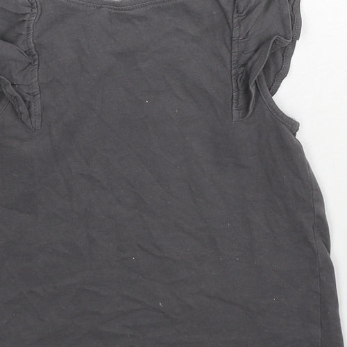 NEXT Girls Grey Cotton Basic T-Shirt Size 2-3 Years Round Neck Pullover - Ruffle Sleeve