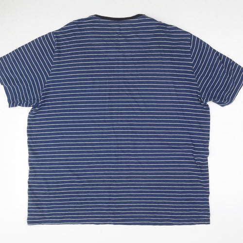 Marks and Spencer Mens Blue Striped Cotton T-Shirt Size XL Crew Neck