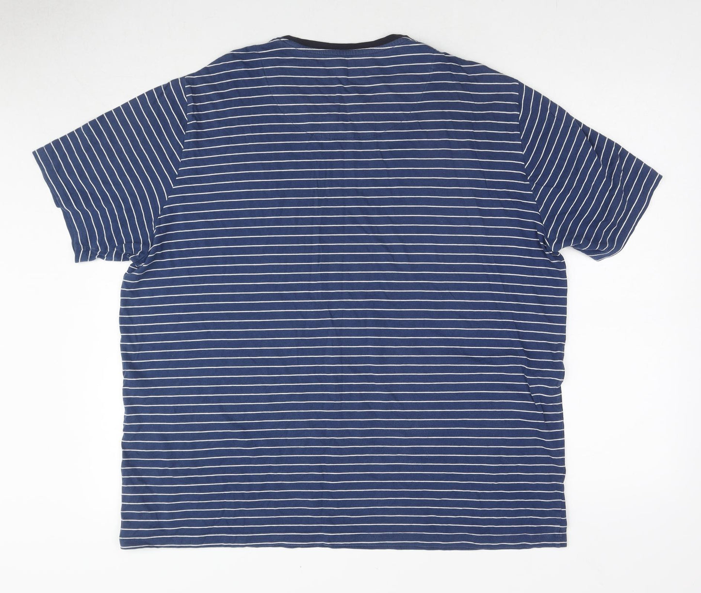 Marks and Spencer Mens Blue Striped Cotton T-Shirt Size XL Crew Neck