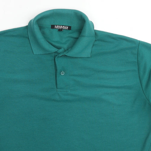 Urban Heritage Mens Green Cotton Polo Size L Collared Button