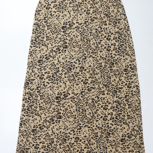Marks and Spencer Womens Beige Animal Print Viscose A-Line Size 8 Round Neck Pullover - Leopard Print