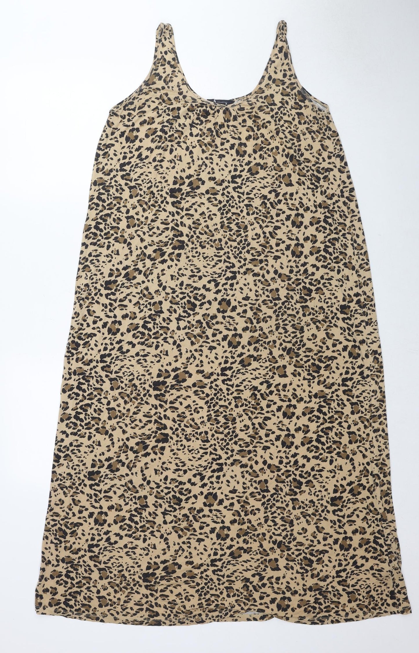 Marks and Spencer Womens Beige Animal Print Viscose A-Line Size 8 Round Neck Pullover - Leopard Print