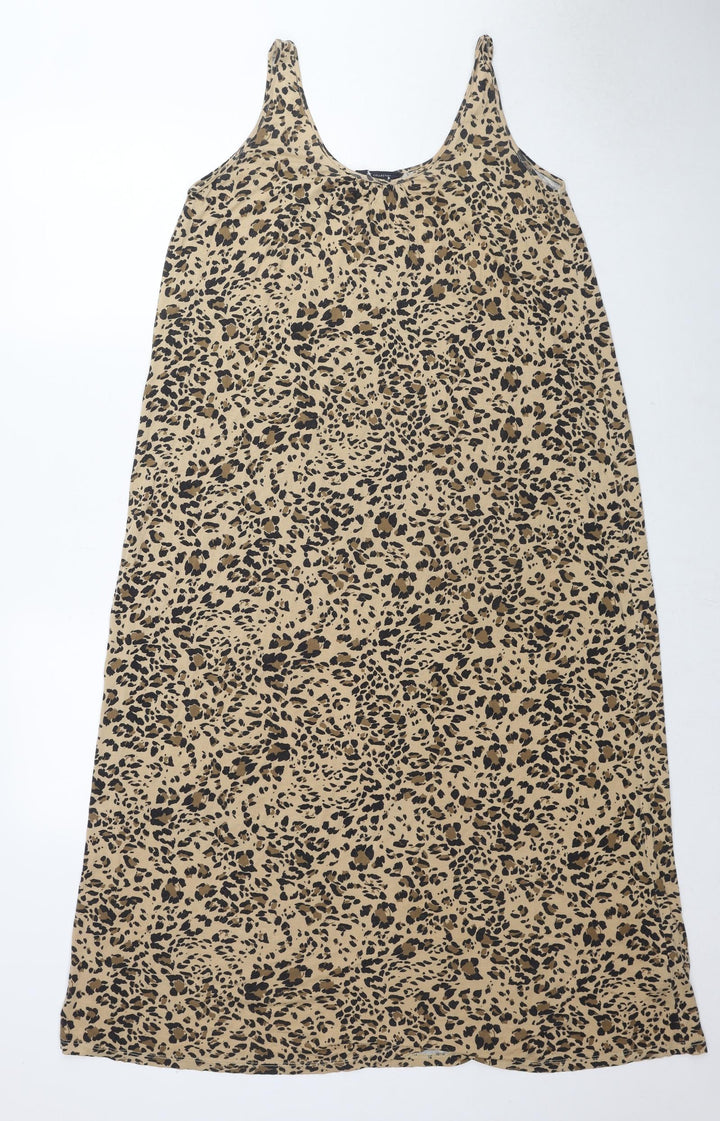Marks and Spencer Womens Beige Animal Print Viscose A-Line Size 8 Round Neck Pullover - Leopard Print