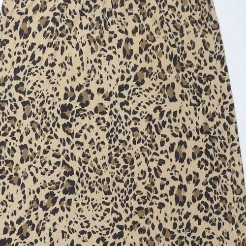 Marks and Spencer Womens Beige Animal Print Viscose A-Line Size 8 Round Neck Pullover - Leopard Print