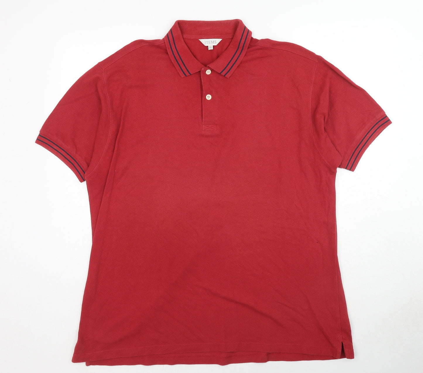 ITEMS Mens Red Cotton Polo Size XL Collared Button