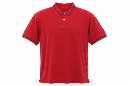 Front view of ITEMS men’s red cotton polo, size XL, collared button