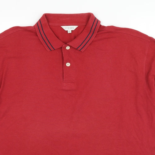 ITEMS Mens Red Cotton Polo Size XL Collared Button