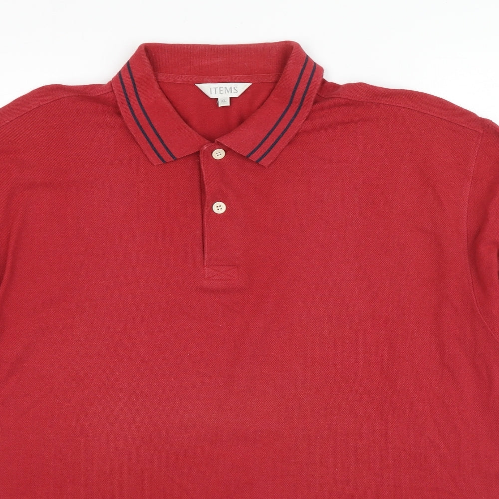 ITEMS Mens Red Cotton Polo Size XL Collared Button