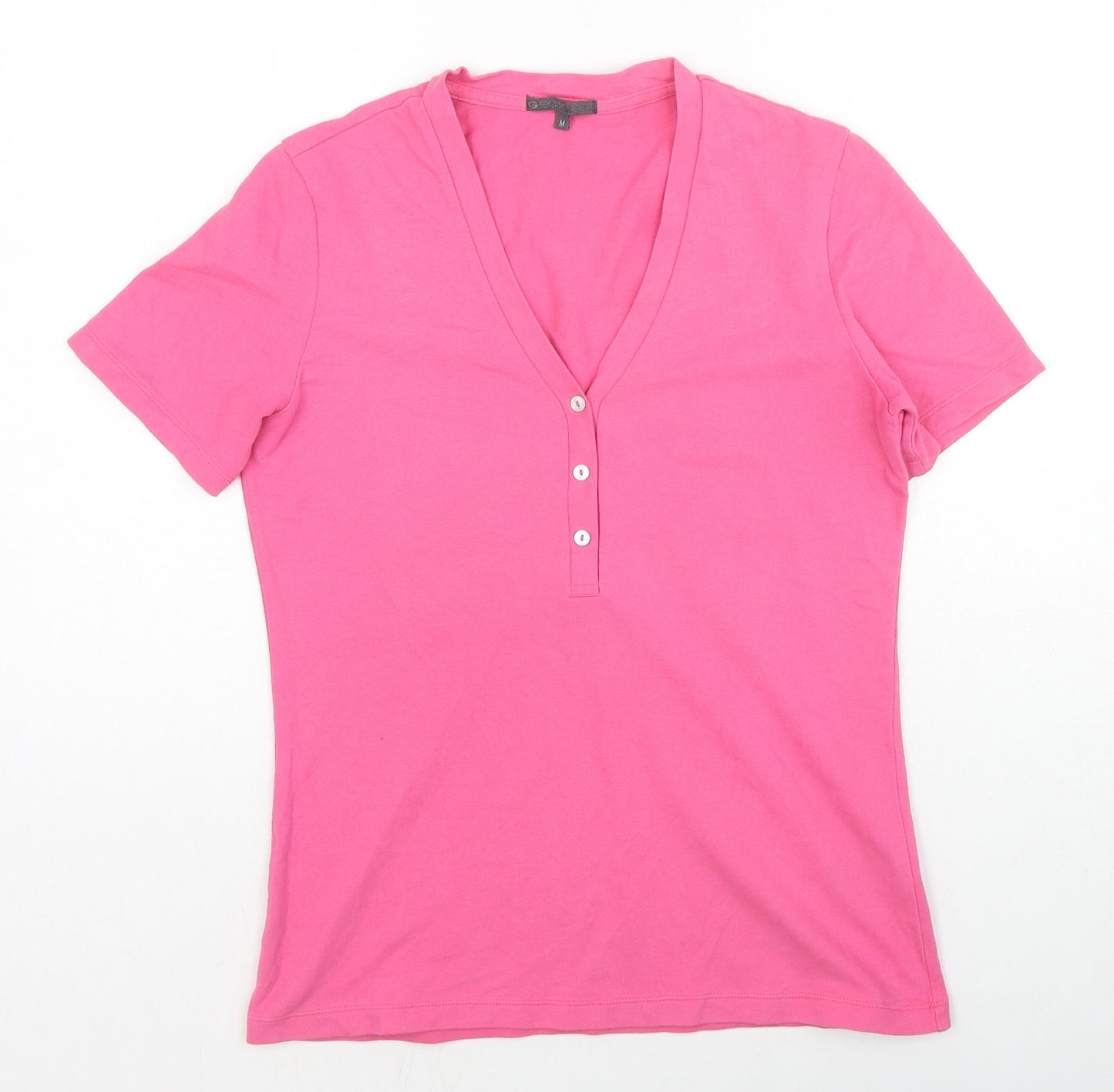 Geox Womens Pink Cotton Basic T-Shirt Size M V-Neck