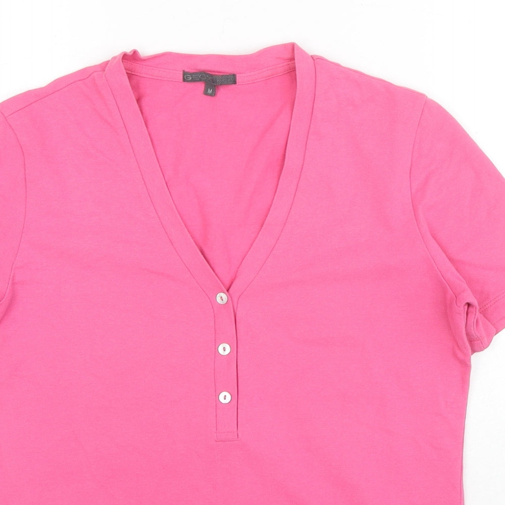 Geox Womens Pink Cotton Basic T-Shirt Size M V-Neck