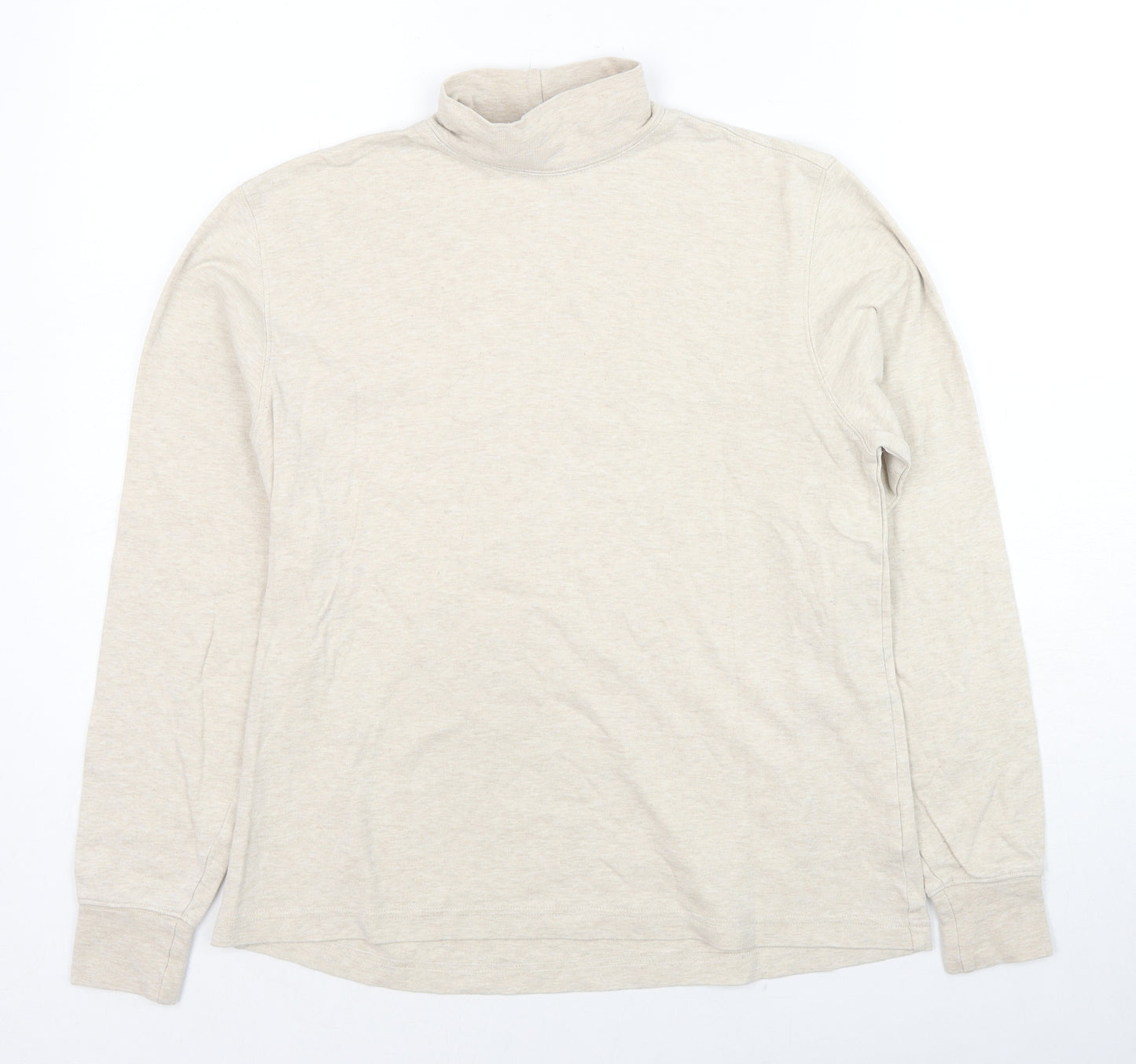 Lands' End Womens Ivory Cotton Basic T-Shirt Size S High Neck