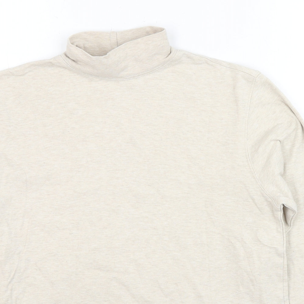 Lands' End Womens Ivory Cotton Basic T-Shirt Size S High Neck