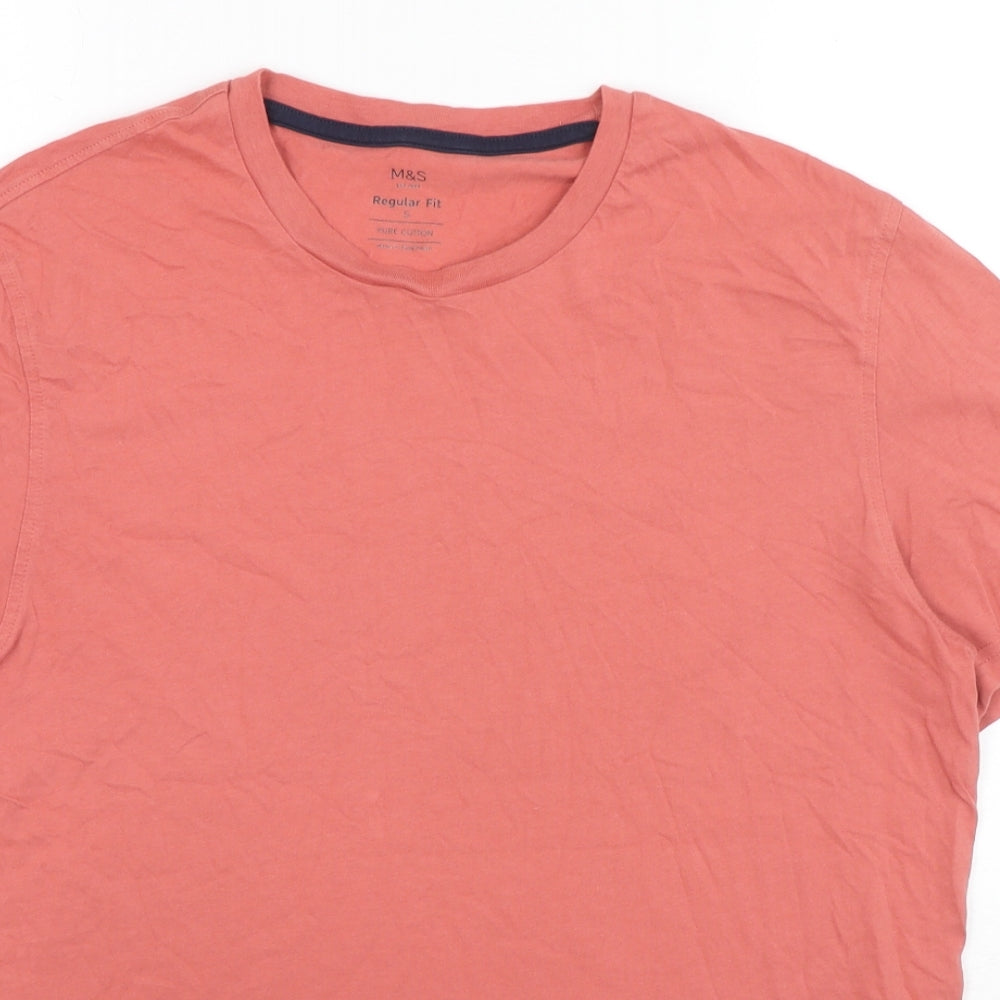 Marks and Spencer Womens Orange Cotton Basic T-Shirt Size S Round Neck