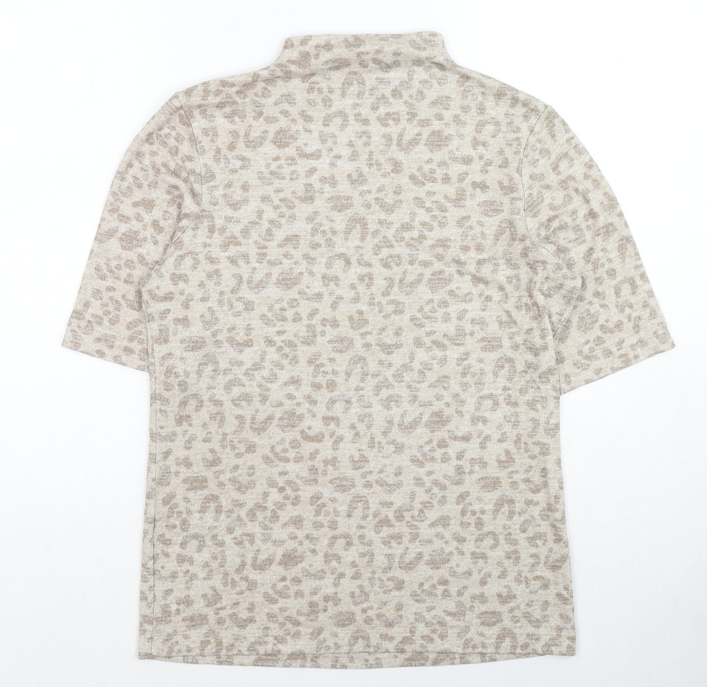 Marks and Spencer Womens Beige Animal Print Viscose Basic T-Shirt Size 12 Mock Neck - Leopard Print
