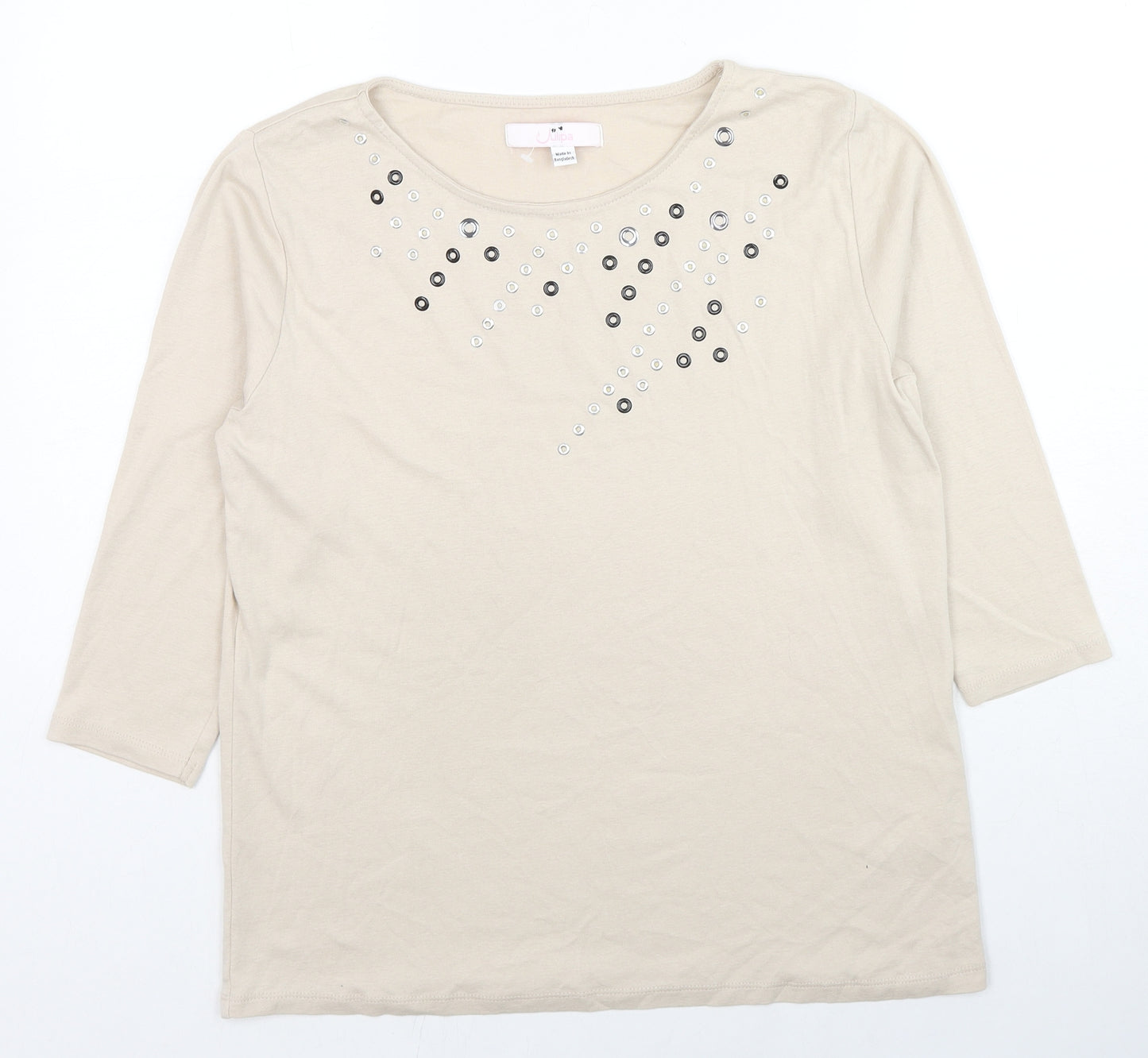 Julipa Womens Beige Cotton Basic T-Shirt Size 16 Round Neck