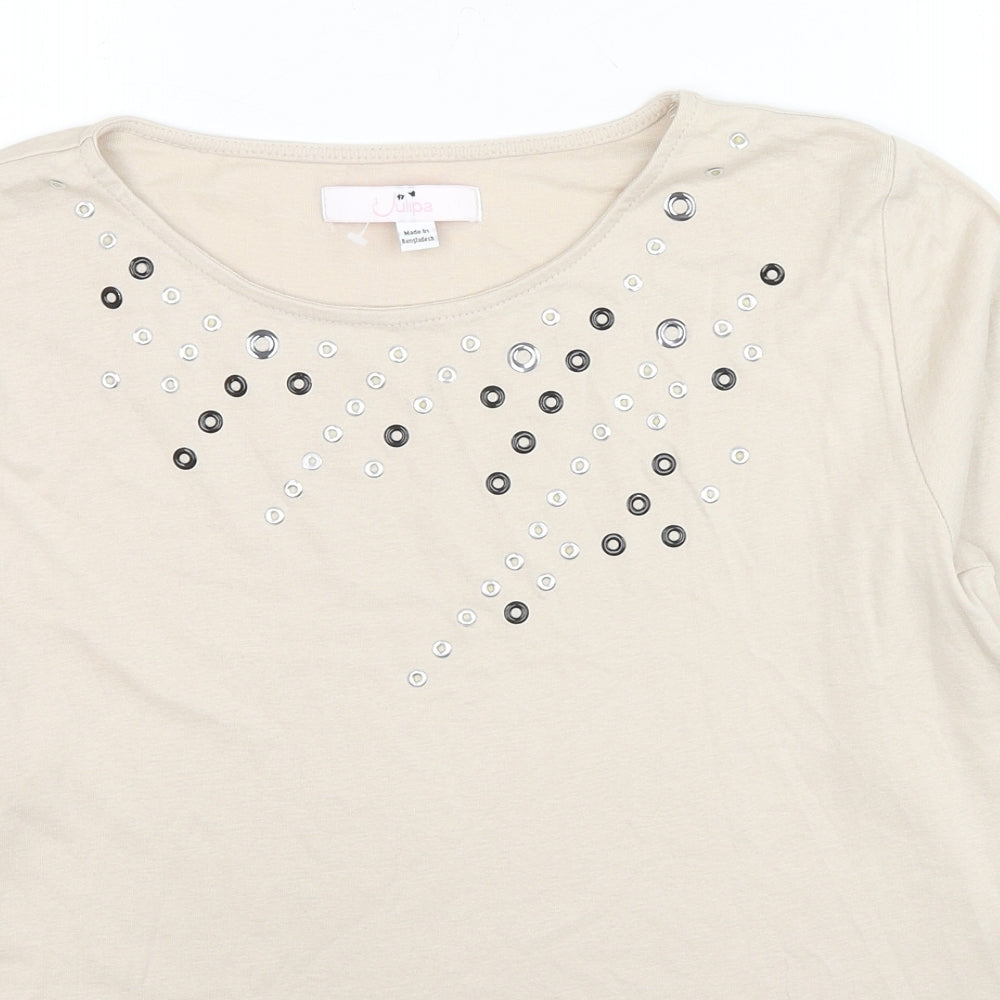 Julipa Womens Beige Cotton Basic T-Shirt Size 16 Round Neck