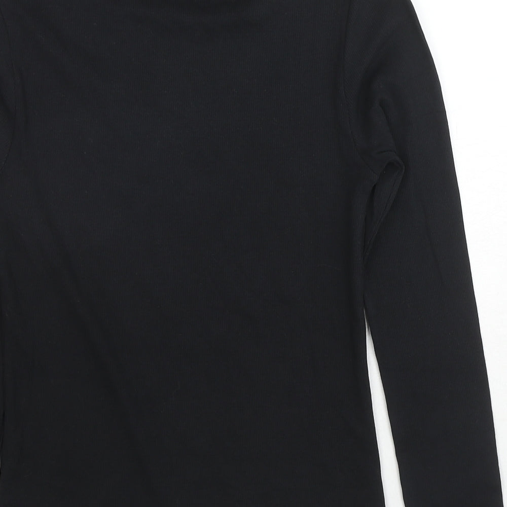 Marks and Spencer Womens Black Cotton Basic T-Shirt Size 10 Roll Neck