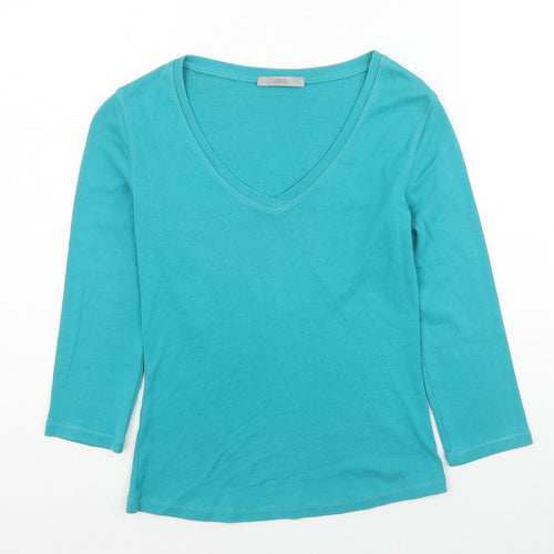 Marks and Spencer Womens Blue Cotton Basic T-Shirt Size 8 V-Neck