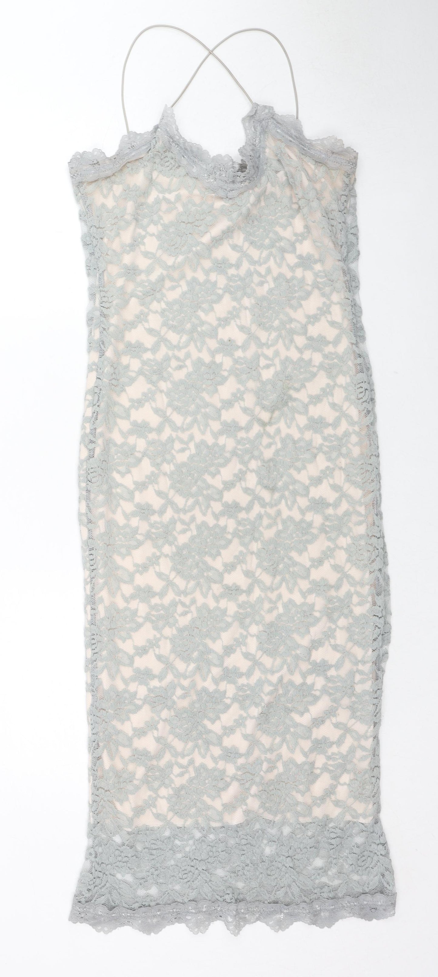 Missguided Womens Grey Polyester Bodycon Size 8 V-Neck Pullover