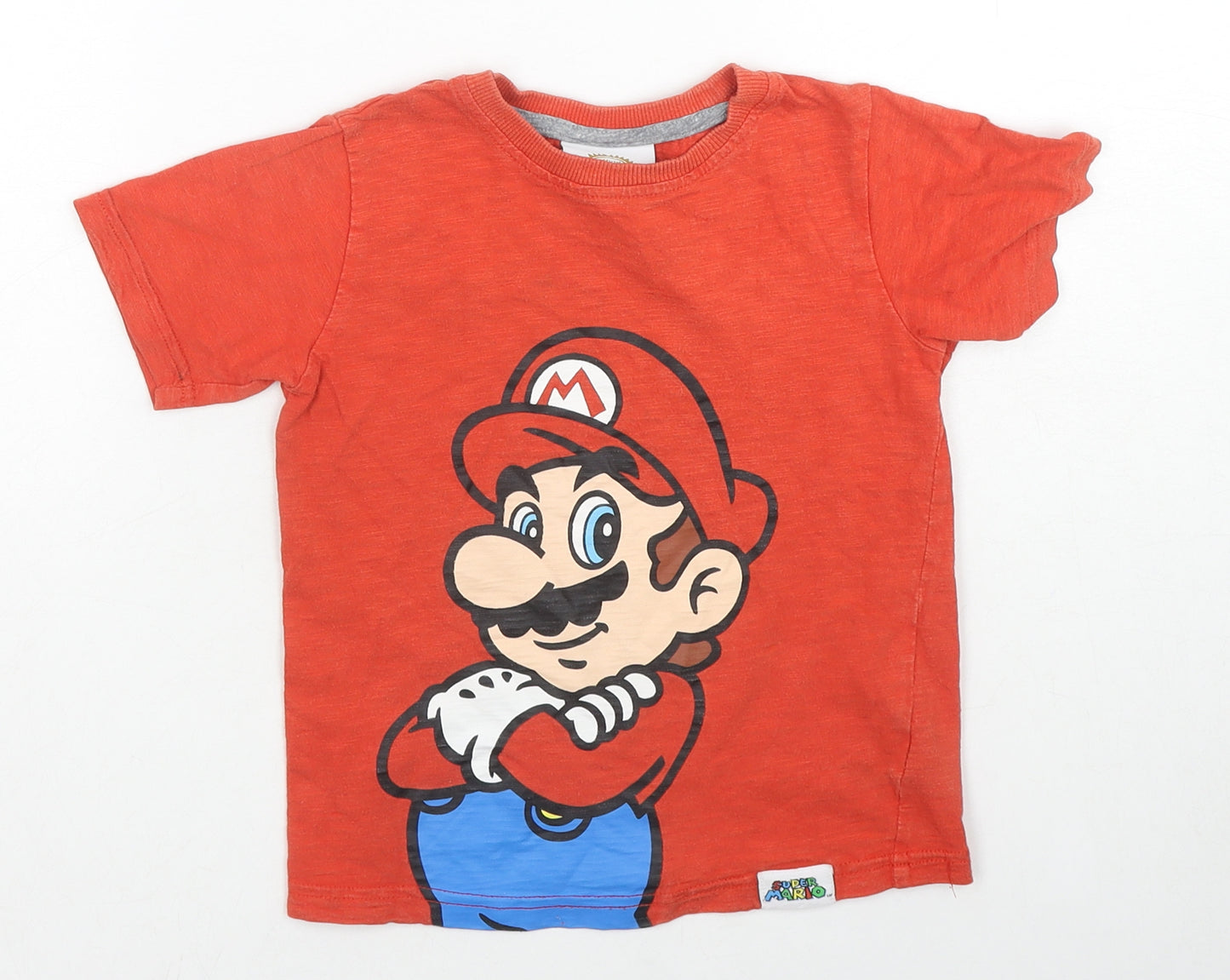 Mario Boys Blue Cotton Basic T-Shirt Size 4 Years Crew Neck Pullover - Mario