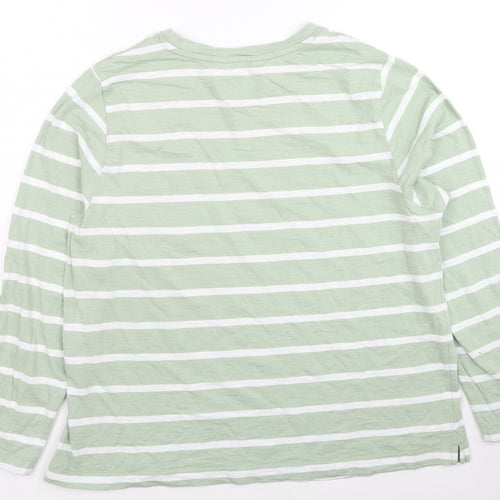 Marks and Spencer Womens Green Striped Cotton Basic T-Shirt Size 16 Round Neck