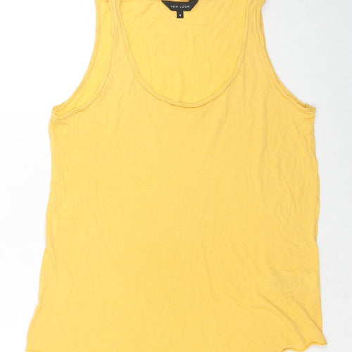 New Look Womens Yellow Cotton Basic Tank Size 8 Scoop Neck