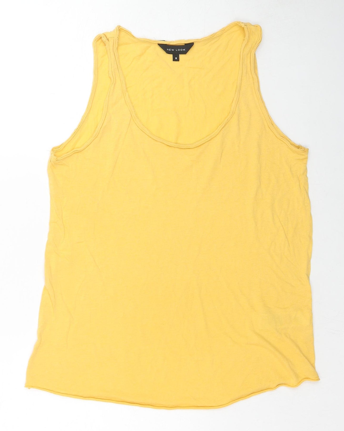 New Look Womens Yellow Cotton Basic Tank Size 8 Scoop Neck