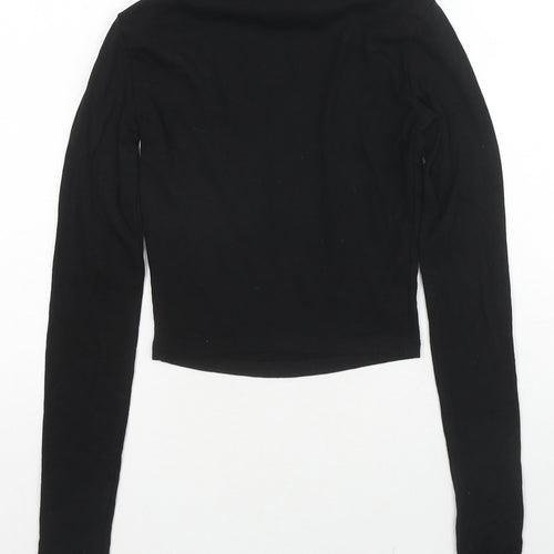 Bershka Womens Black Cotton Basic T-Shirt Size XS High Neck