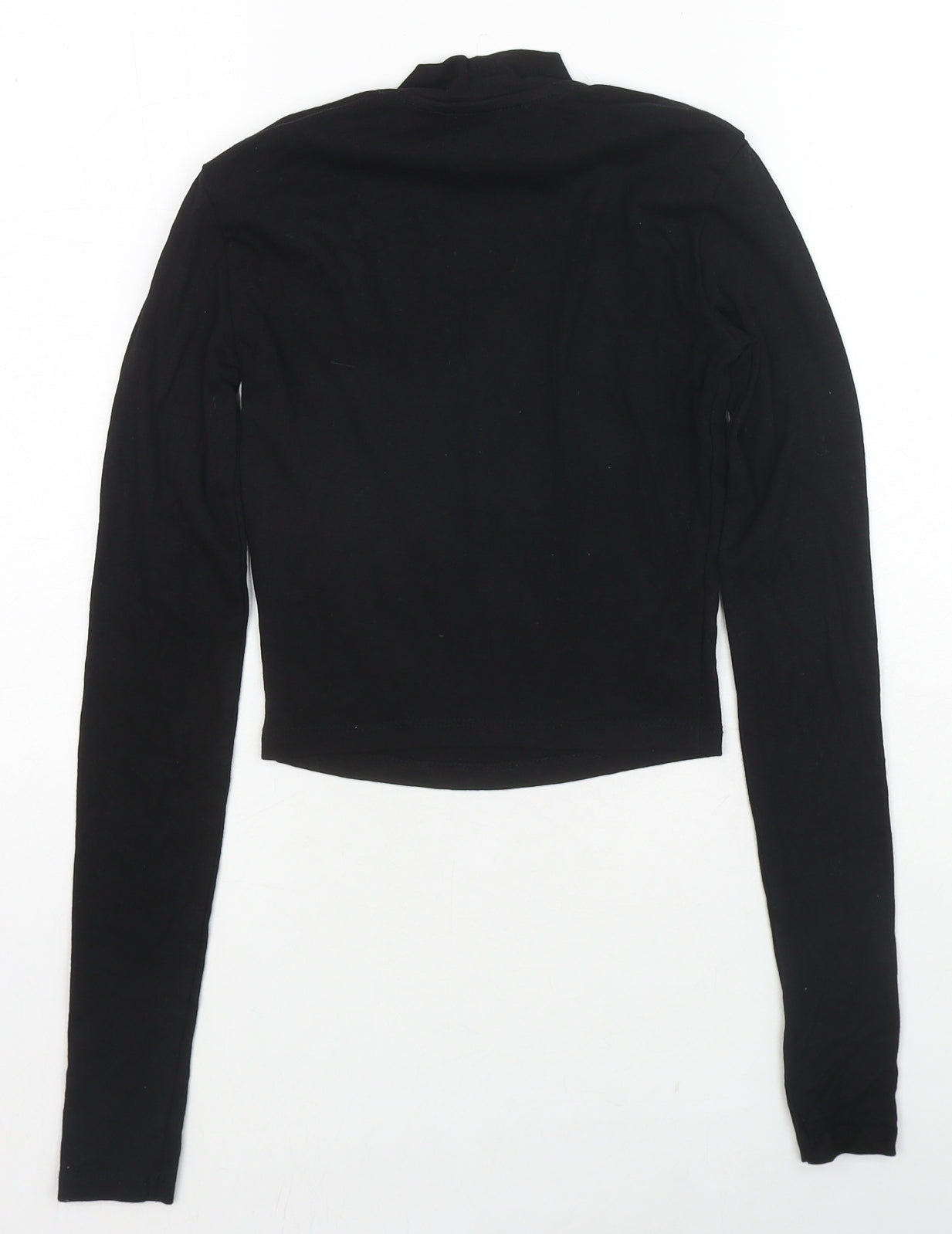 Bershka Womens Black Cotton Basic T-Shirt Size XS High Neck