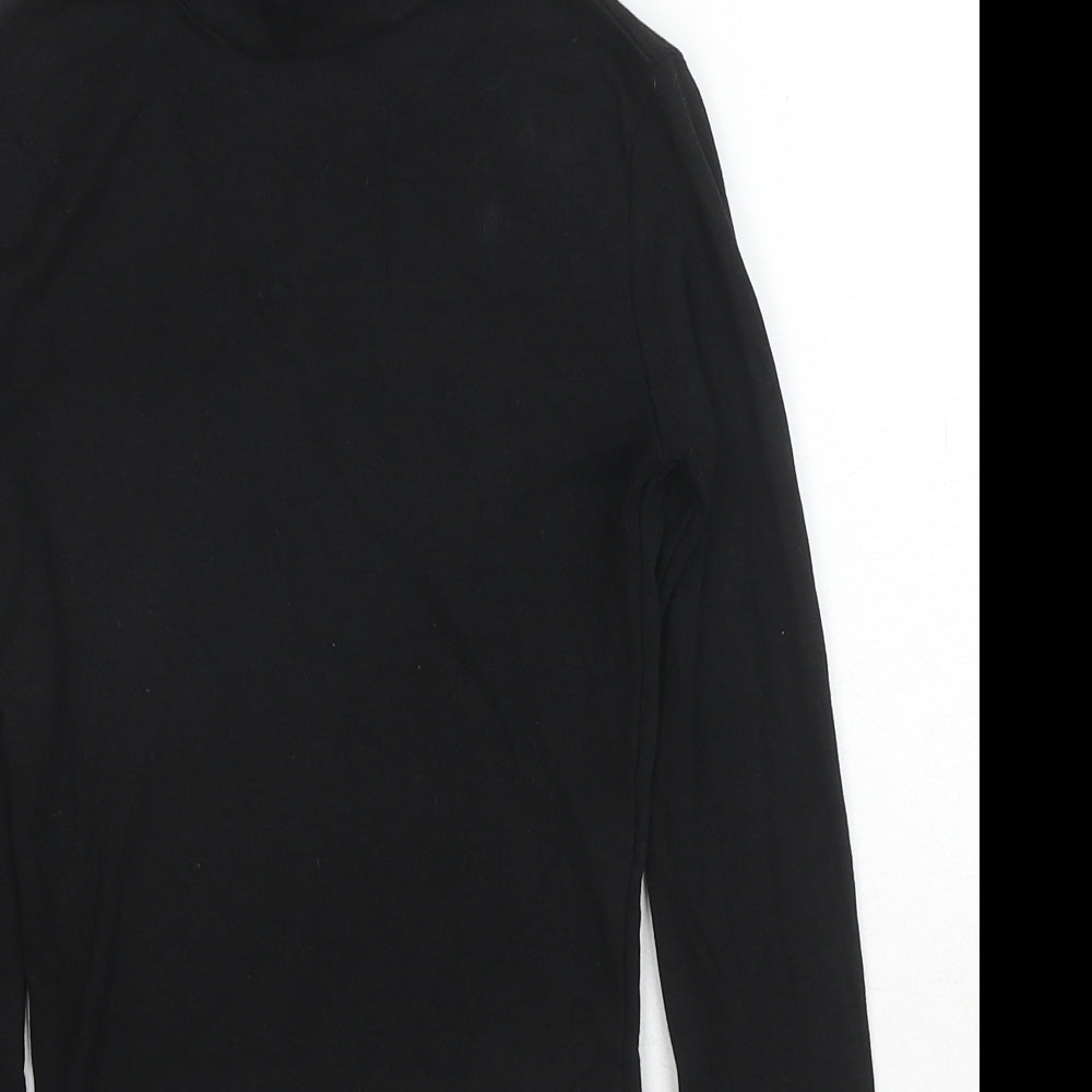 Bershka Womens Black Cotton Basic T-Shirt Size XS High Neck