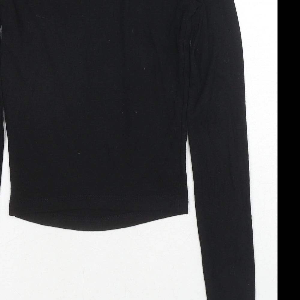 Bershka Womens Black Cotton Basic T-Shirt Size XS High Neck