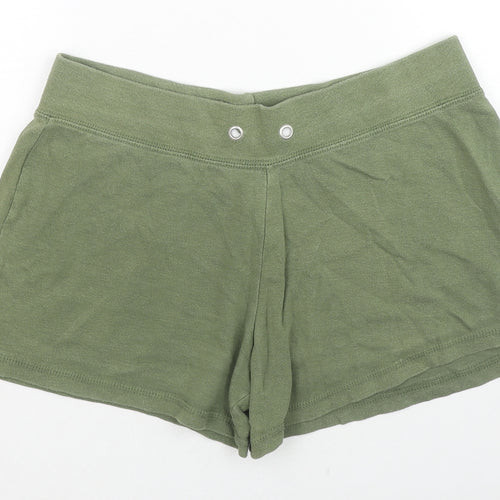 Cottonique Womens Green Cotton Basic Shorts Size 12 L3 in Regular Pull On