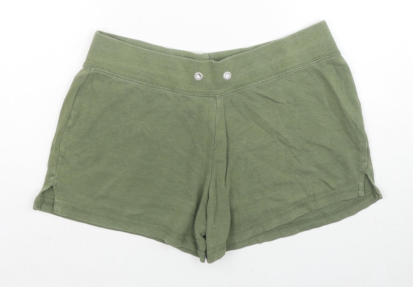 Cottonique Womens Green Cotton Basic Shorts Size 12 L3 in Regular Pull On