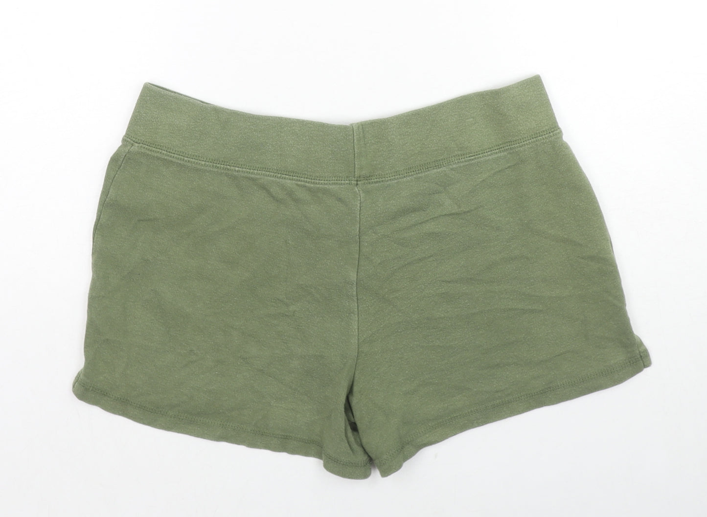 Cottonique Womens Green Cotton Basic Shorts Size 12 L3 in Regular Pull On