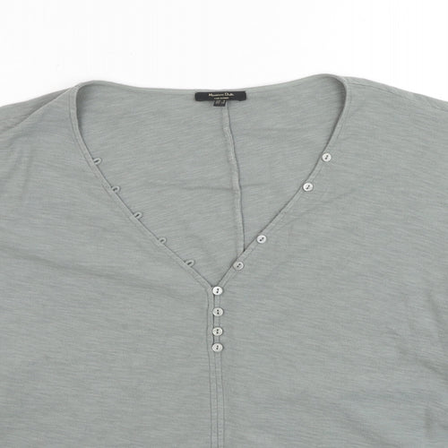 Massimo Dutti Womens Grey Cotton Basic T-Shirt Size S V-Neck