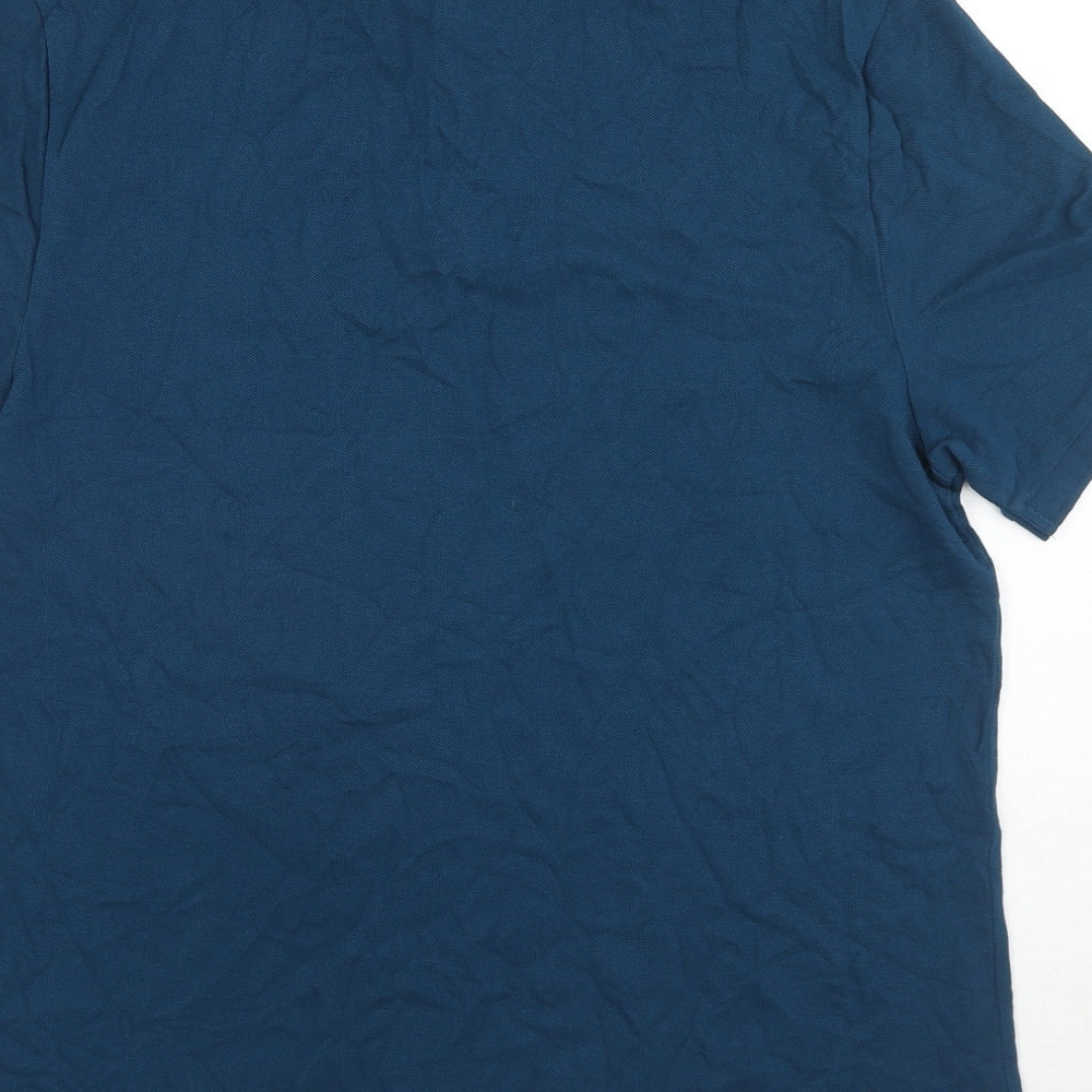 Marks and Spencer Mens Blue Cotton Polo Size L Collared Button