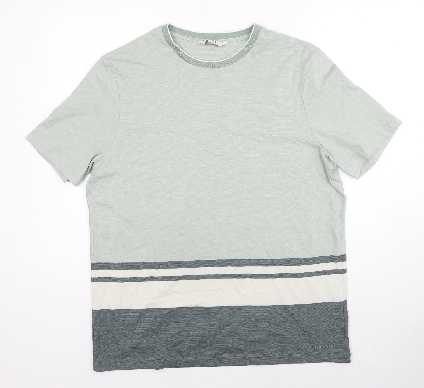 Autograph Mens Grey Colourblock Cotton T-Shirt Size L Crew Neck