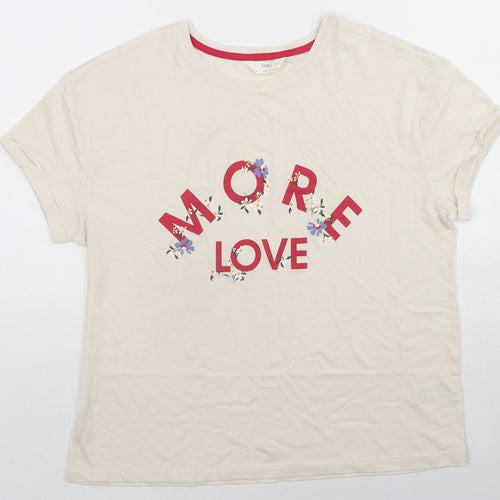 Marks and Spencer Womens Ivory Cotton Basic T-Shirt Size M Round Neck - More Love
