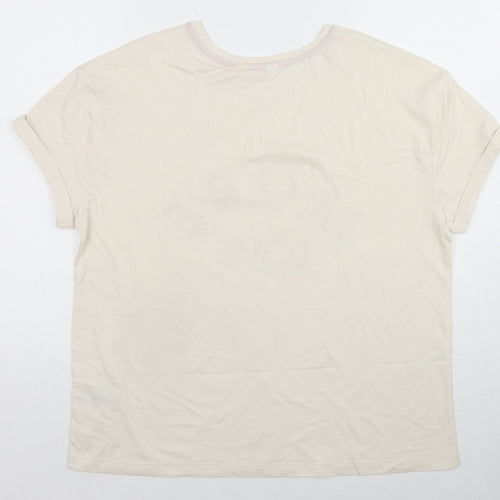 Marks and Spencer Womens Ivory Cotton Basic T-Shirt Size M Round Neck - More Love