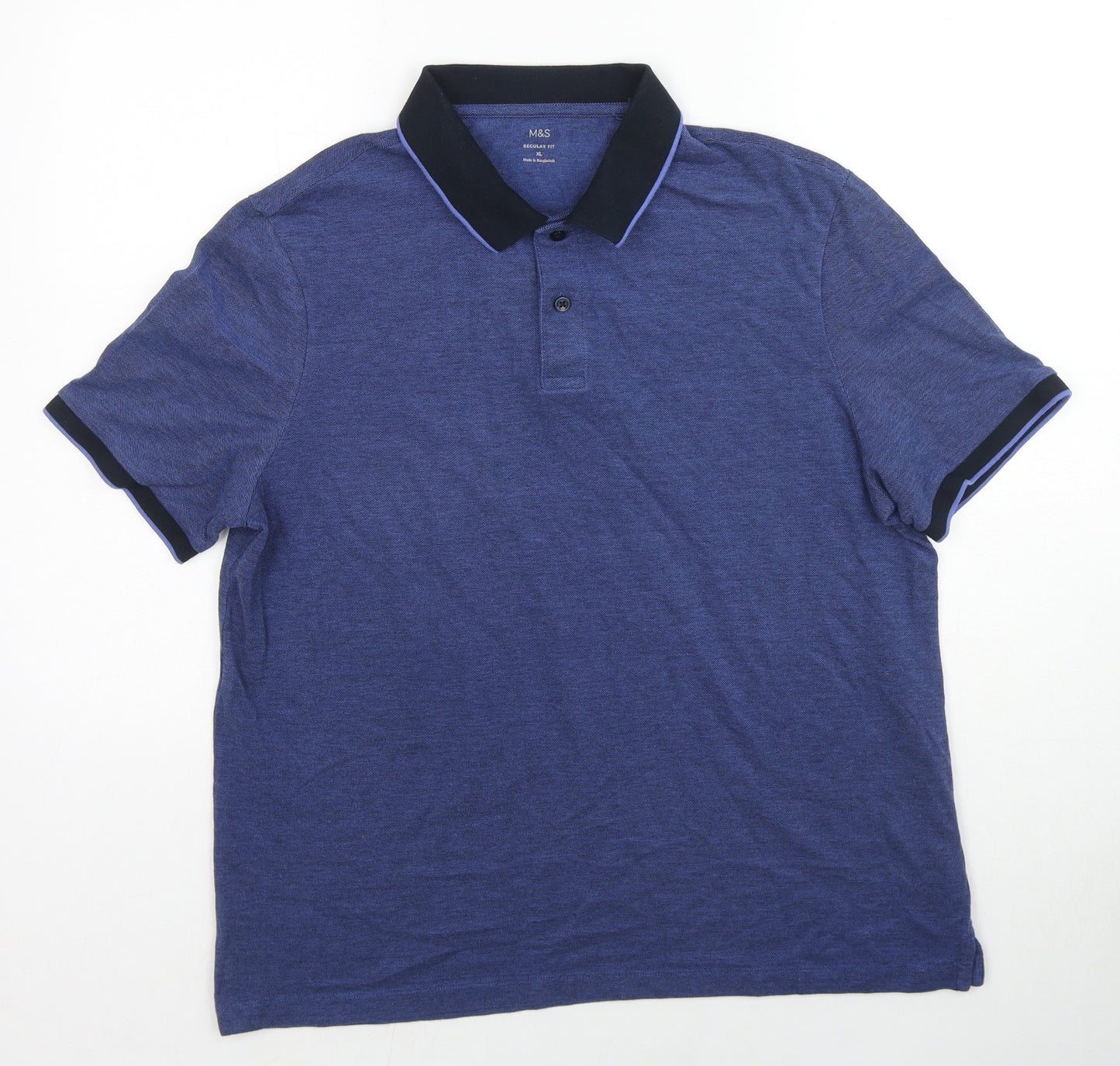 Marks and Spencer Mens Blue Cotton Polo Size XL Collared Button
