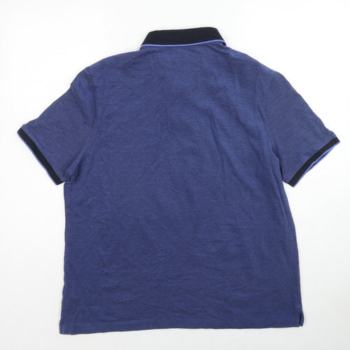 Marks and Spencer Mens Blue Cotton Polo Size XL Collared Button