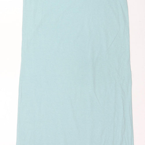 Marks and Spencer Womens Blue Cotton A-Line Size XS Round Neck Pullover - Broderie Anglaise Sleeve