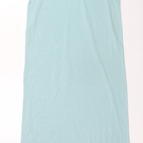 Marks and Spencer Womens Blue Cotton A-Line Size XS Round Neck Pullover - Broderie Anglaise Sleeve