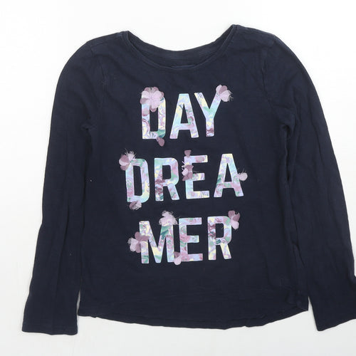 Gap Girls Blue Cotton Basic T-Shirt Size 8 Years Round Neck Pullover - Daydreamer Flower Details