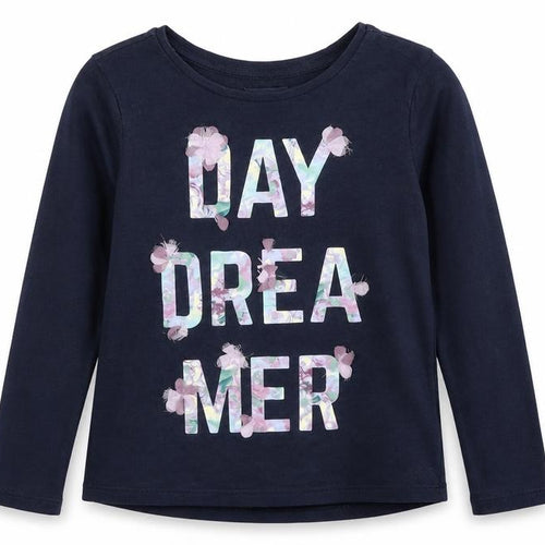 Gap Girls Blue Cotton Basic T-Shirt Size 8 Years Round Neck Pullover - Daydreamer Flower Details