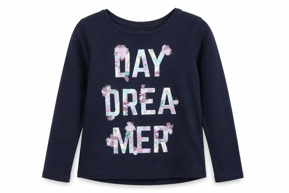Gap Girls Blue Cotton Basic T-Shirt Size 8 Years Round Neck Pullover - Daydreamer Flower Details
