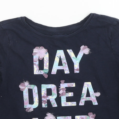 Gap Girls Blue Cotton Basic T-Shirt Size 8 Years Round Neck Pullover - Daydreamer Flower Details