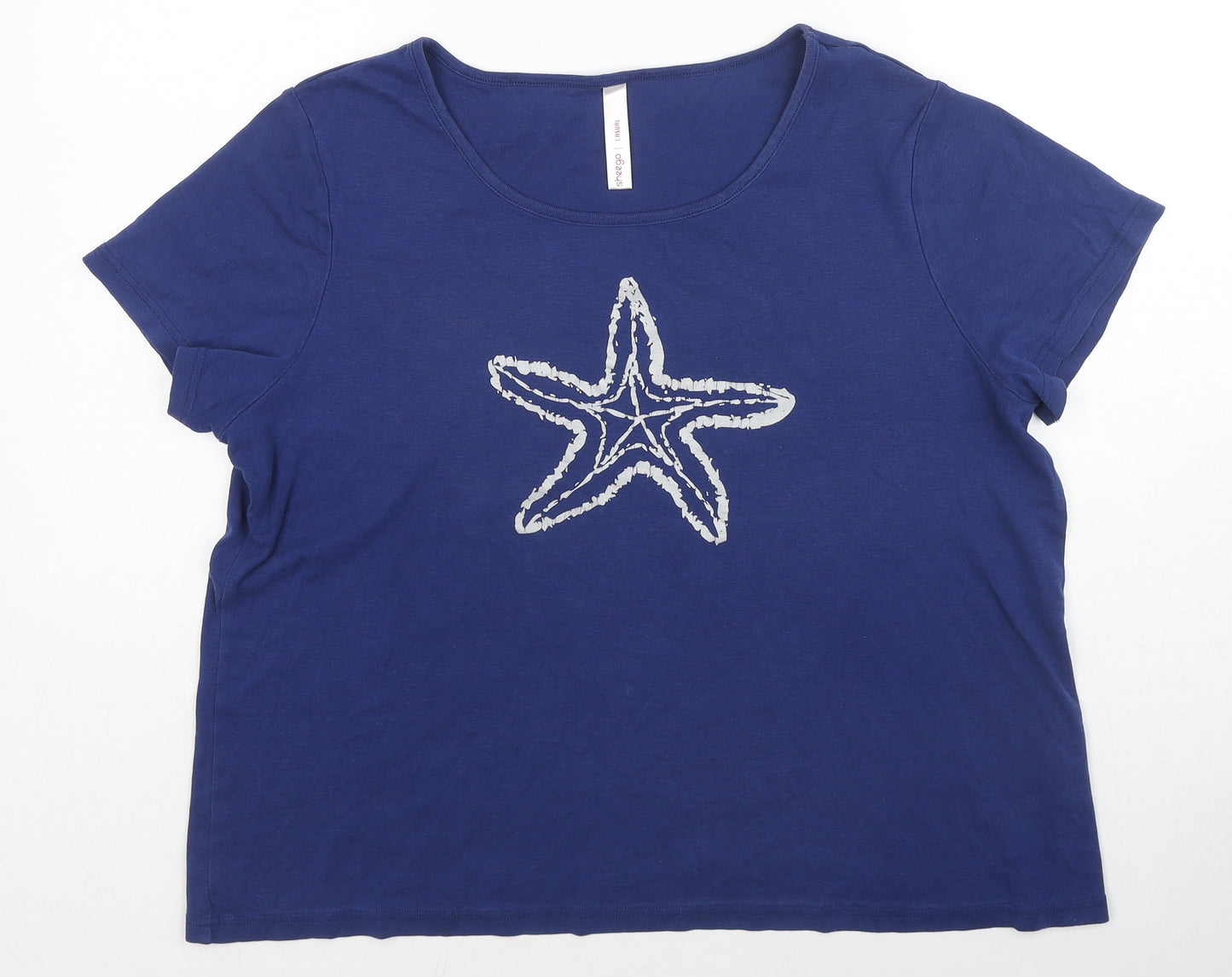 Sheego Womens Blue Cotton Basic T-Shirt Size 18 Round Neck - Starfish